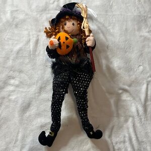 Grandma shelf sitting pose able Halloween whimsical witch doll, lights up